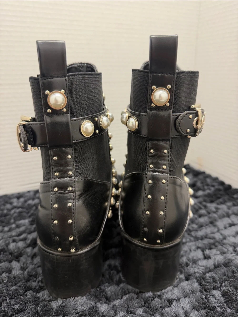 ZARA Black Pearl-Stud Ankle Boots - Women